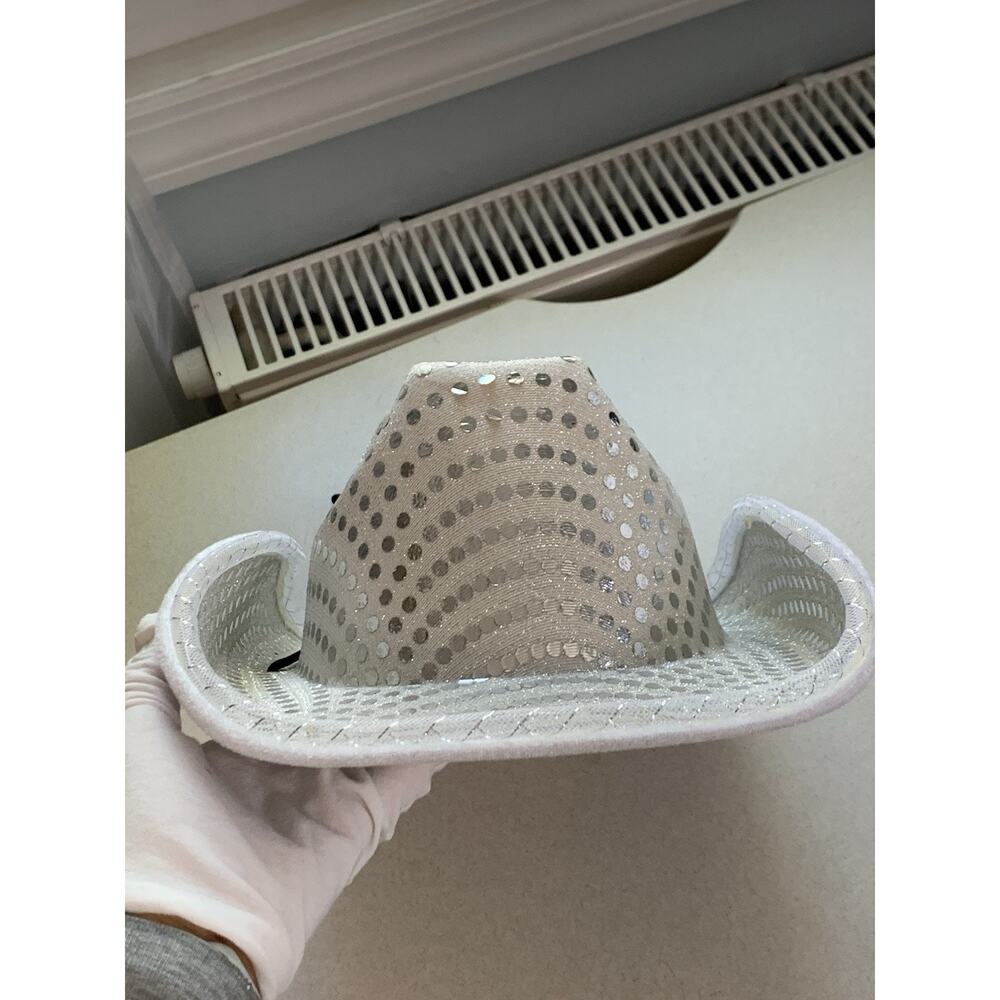 White Silver Sequin Light Up Cowboy Hat Adult Cowgirl Halloween Party Costume - Picture 9 of 14